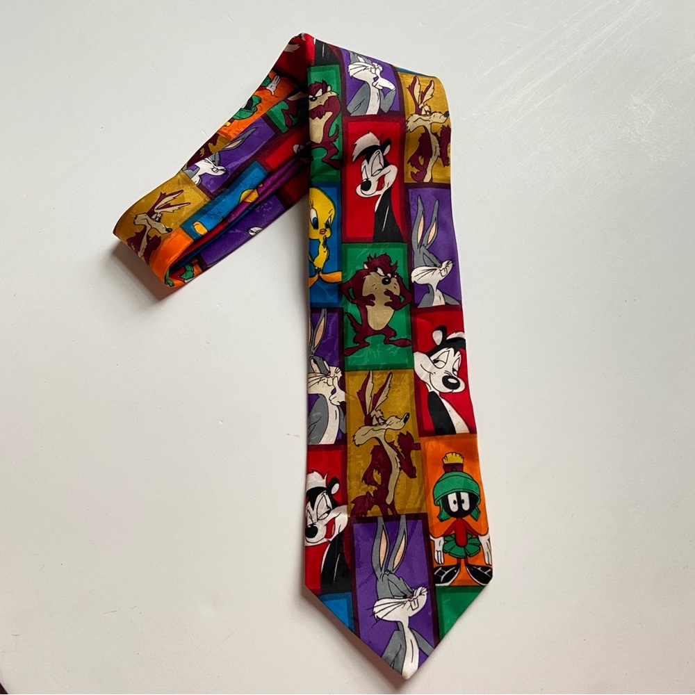 Vintage Looney Tunes Mania Neck Tie Men Accessory Bugs Bunny Taz 1996 Tweety